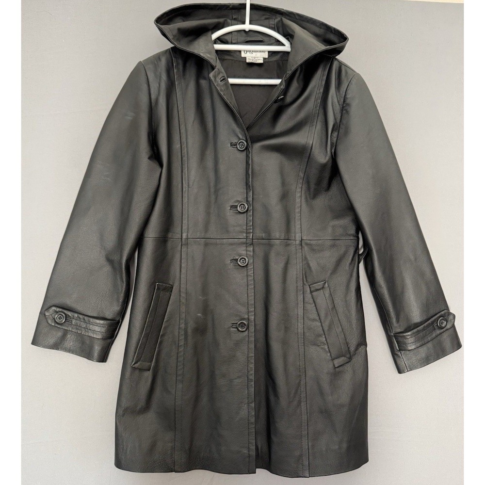 Vintage Bagatelle Trench Coat Womens Medium Black Leather Moto Grunge 90s Y2K